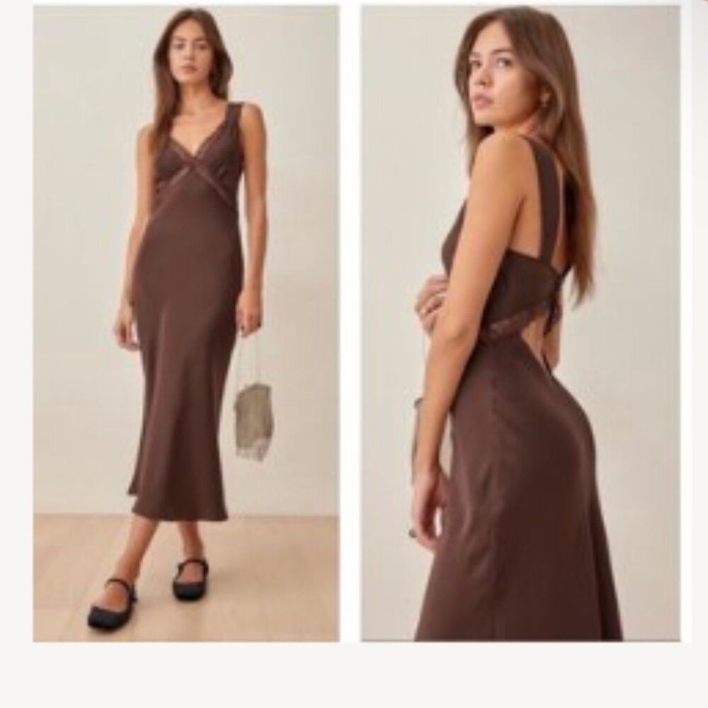 Reformation Provence Dress 100% Silk in Cafe